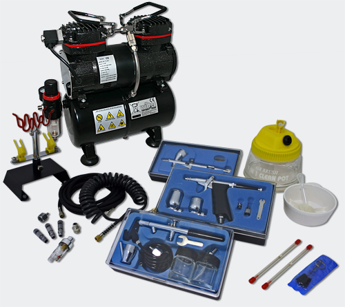 Profi Airbrush Kompressor Set mit 3 Airbrushpistolen AS196
