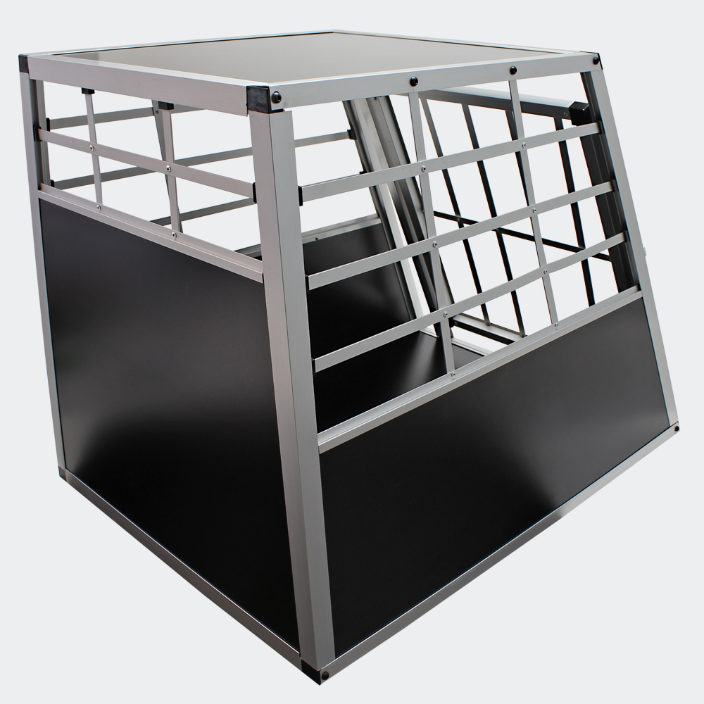 Mobile große Hundetransportbox, 1-türig, Aluminium und MDF