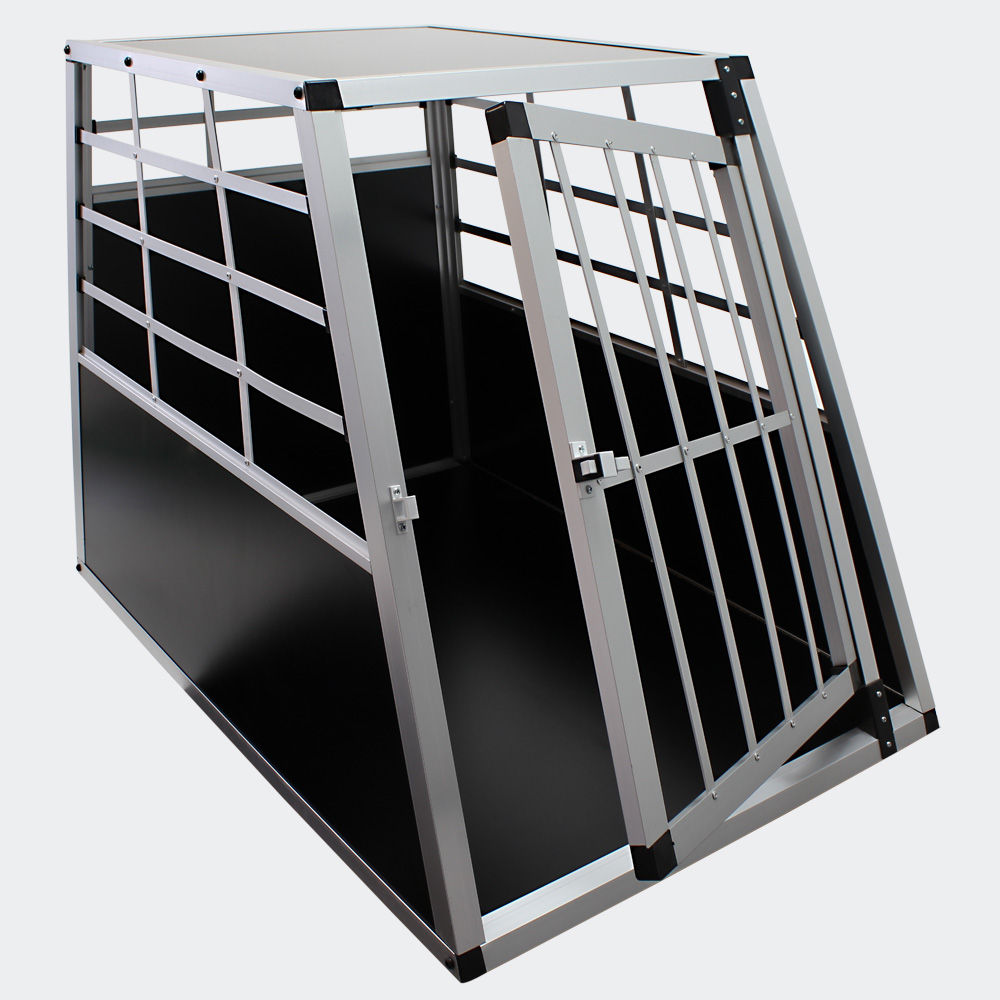 Mobile große Hundetransportbox, 1-türig, Aluminium und MDF