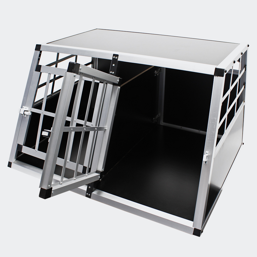 Mobile kleine Hundetransportbox, Doppeltürig, Aluminium und MDF