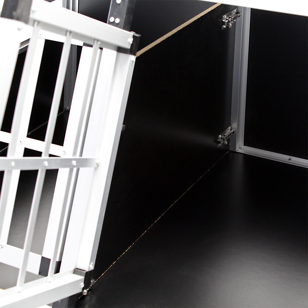 Mobile kleine Hundetransportbox, Doppeltürig, Aluminium und MDF