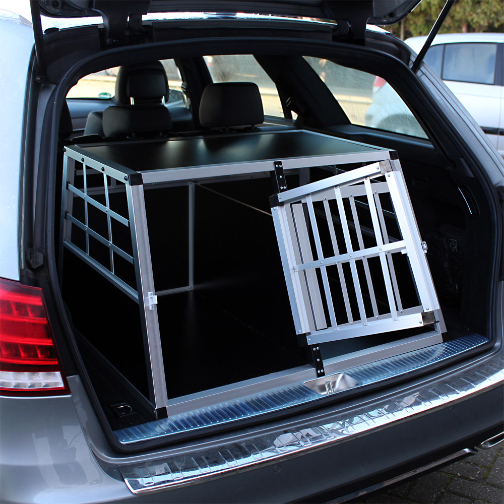 Mobile kleine Hundetransportbox, Doppeltürig, Aluminium und MDF