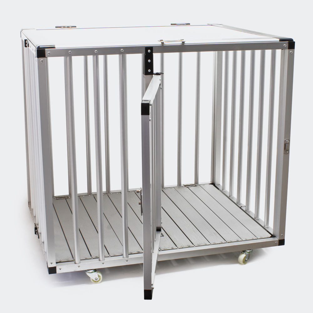 Mobile faltbare Hundetransportbox, Aluminium und MDF