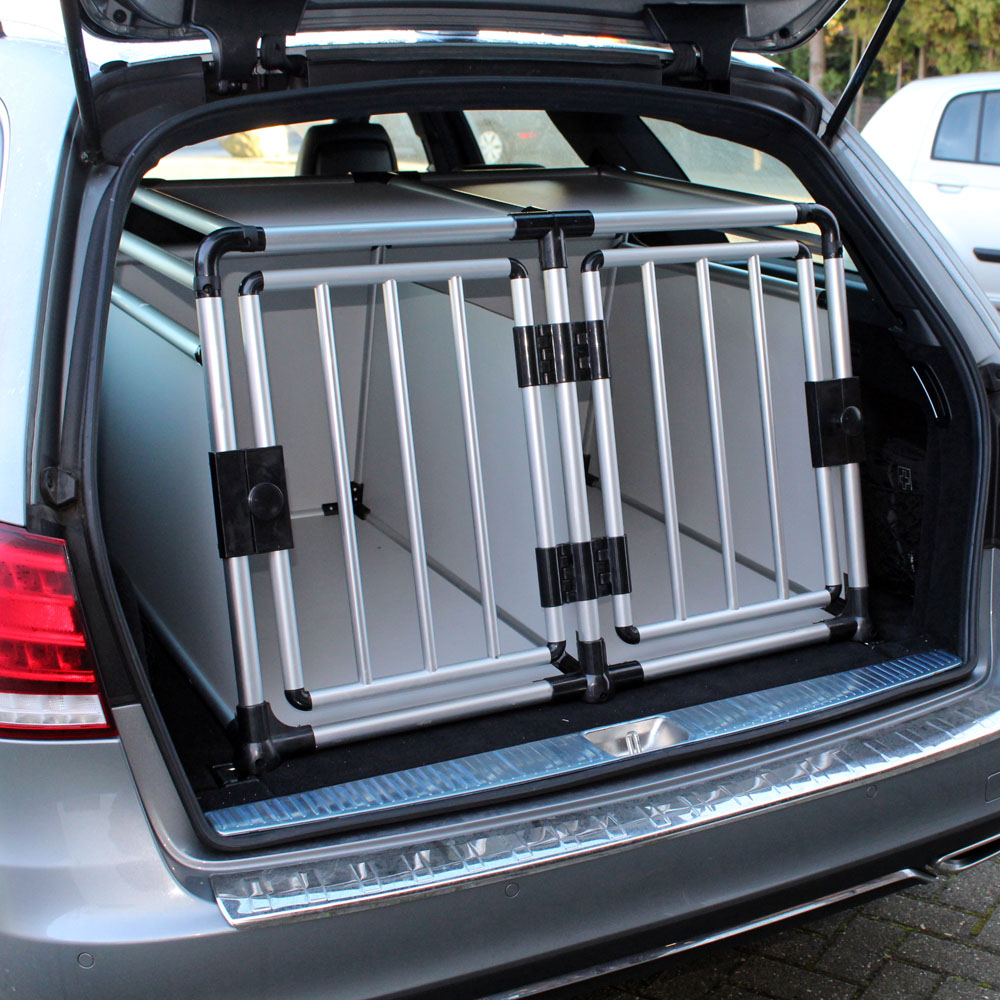 Mobile Hundebox doppeltürig mit separater Trennwand, Aluminium