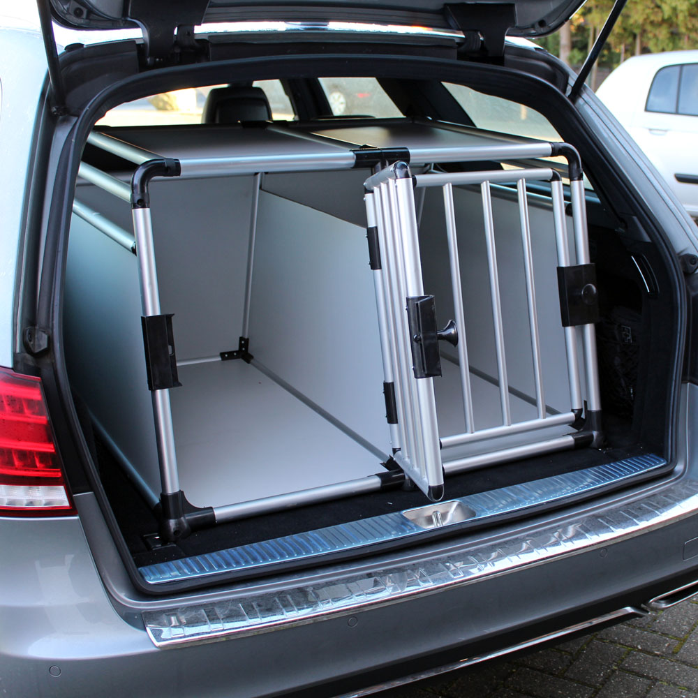 Mobile Hundebox doppeltürig mit separater Trennwand, Aluminium