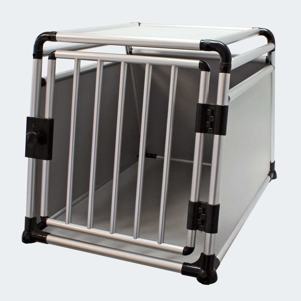 Mobile Hundetransportbox, 1-türig, Aluminium und MDF
