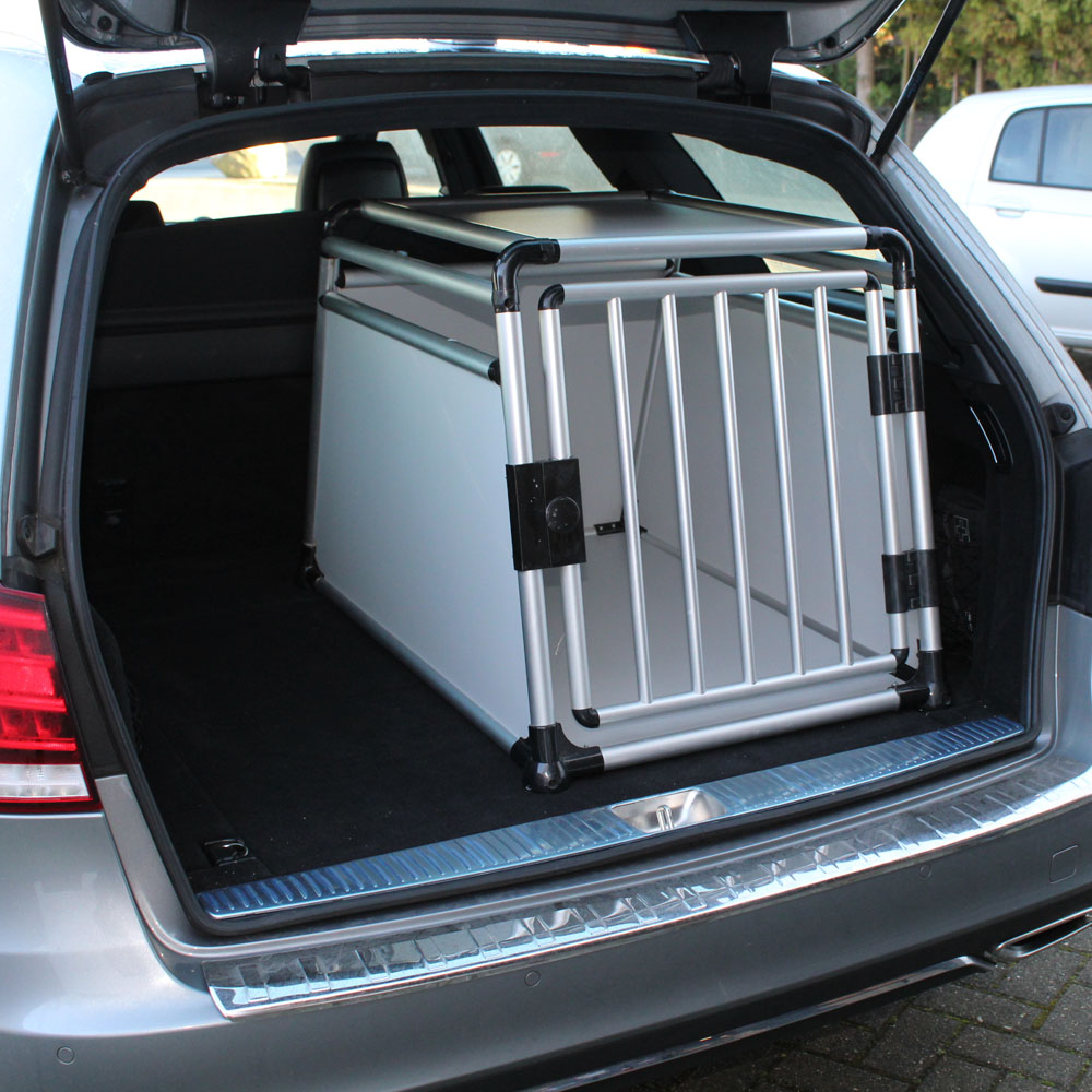 Mobile Hundetransportbox, 1-türig, Aluminium und MDF