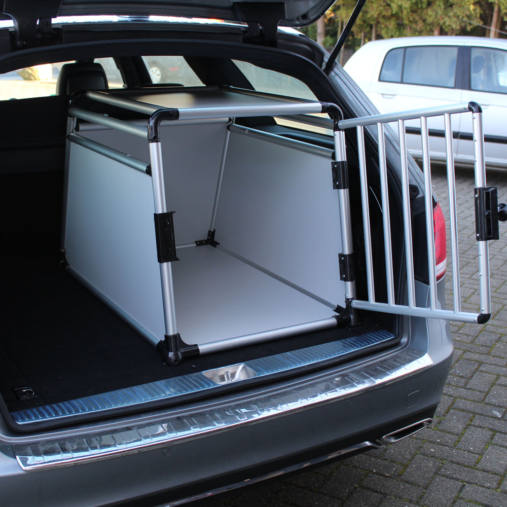 Mobile Hundetransportbox, 1-türig, Aluminium und MDF