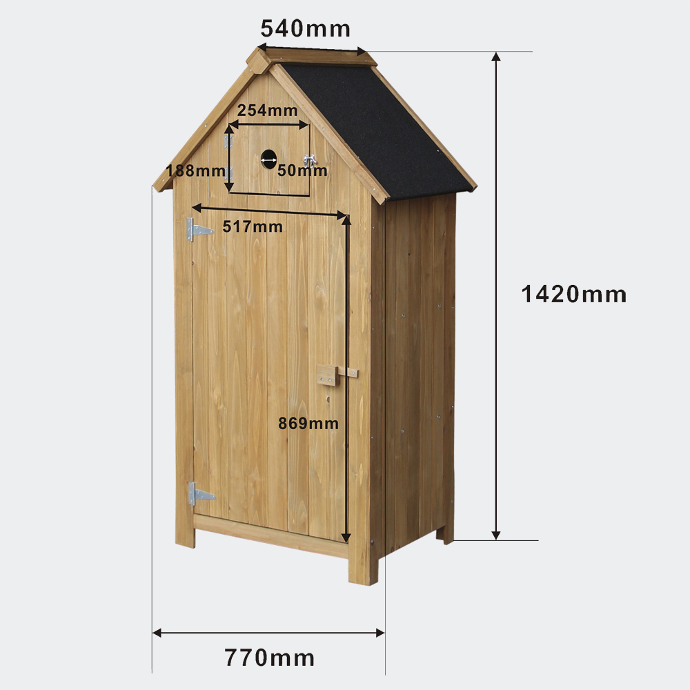 Schmales Gartenhaus aus Fichtenholz, Teerdach, 770x540x1420mm