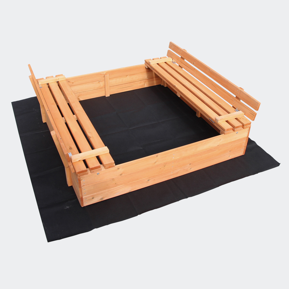 Sandkasten mit 2 Sitzbänken, 980x980x200mm, Fichtenholz, Vliesboden