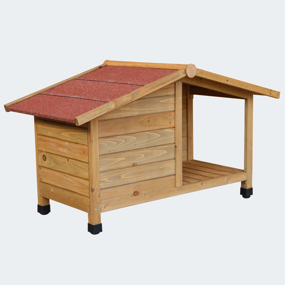 Hundehütte mit Veranda, aus Fichtenholz, mit Teerdach, 1070x550x620mm