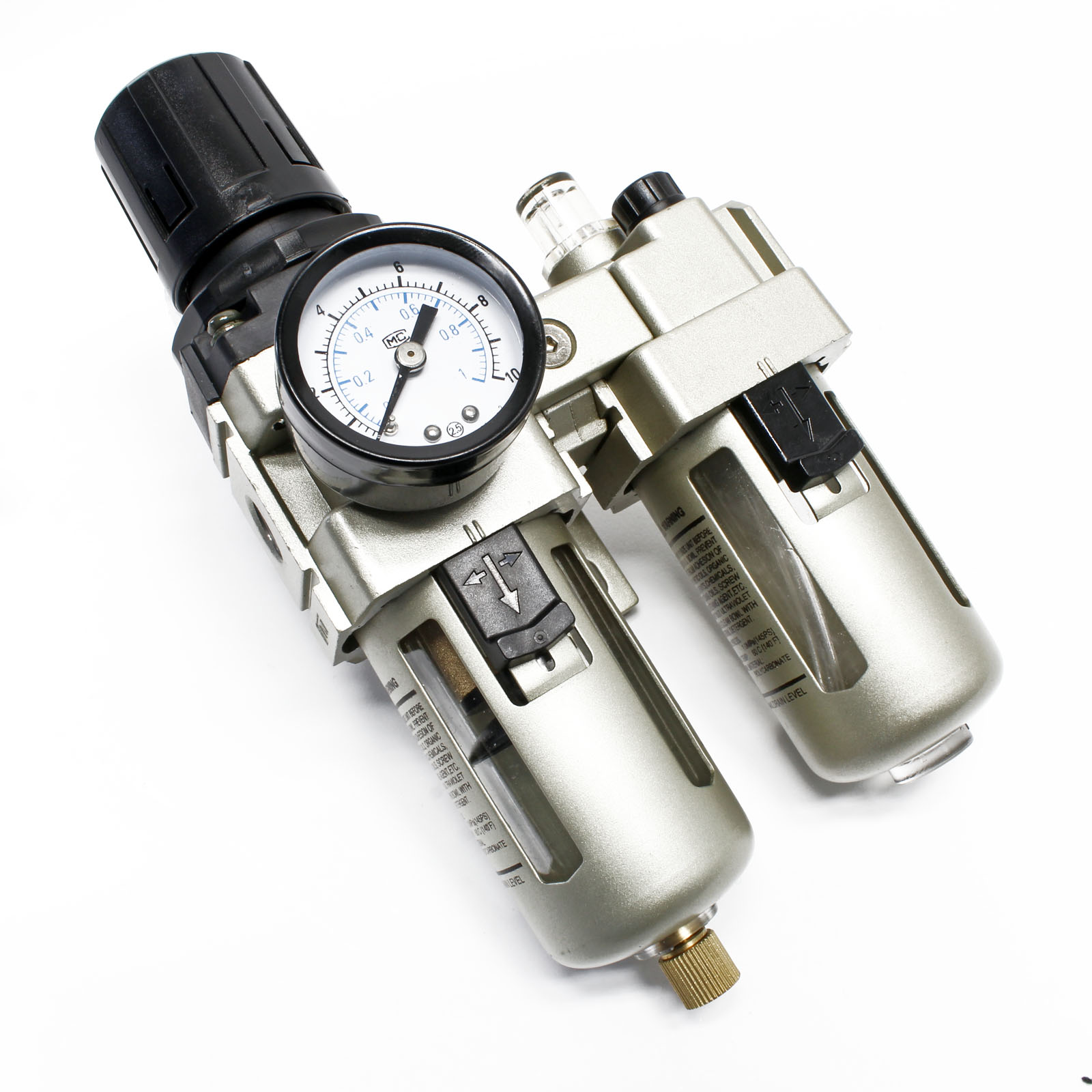 Compressed air service unit filter, regulator, water separator, oiler