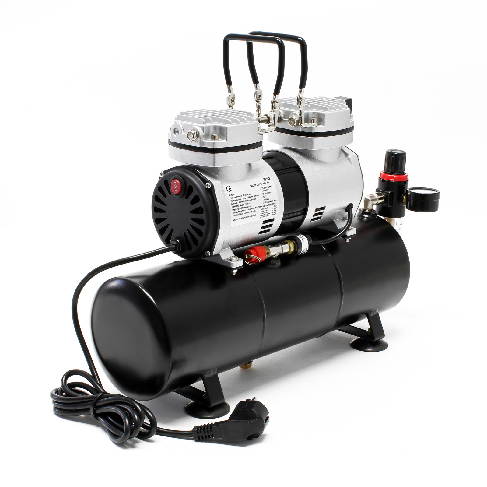 Airbrush Compressor HS196L Air Tank 6bar Pressure Gauge Start Stop