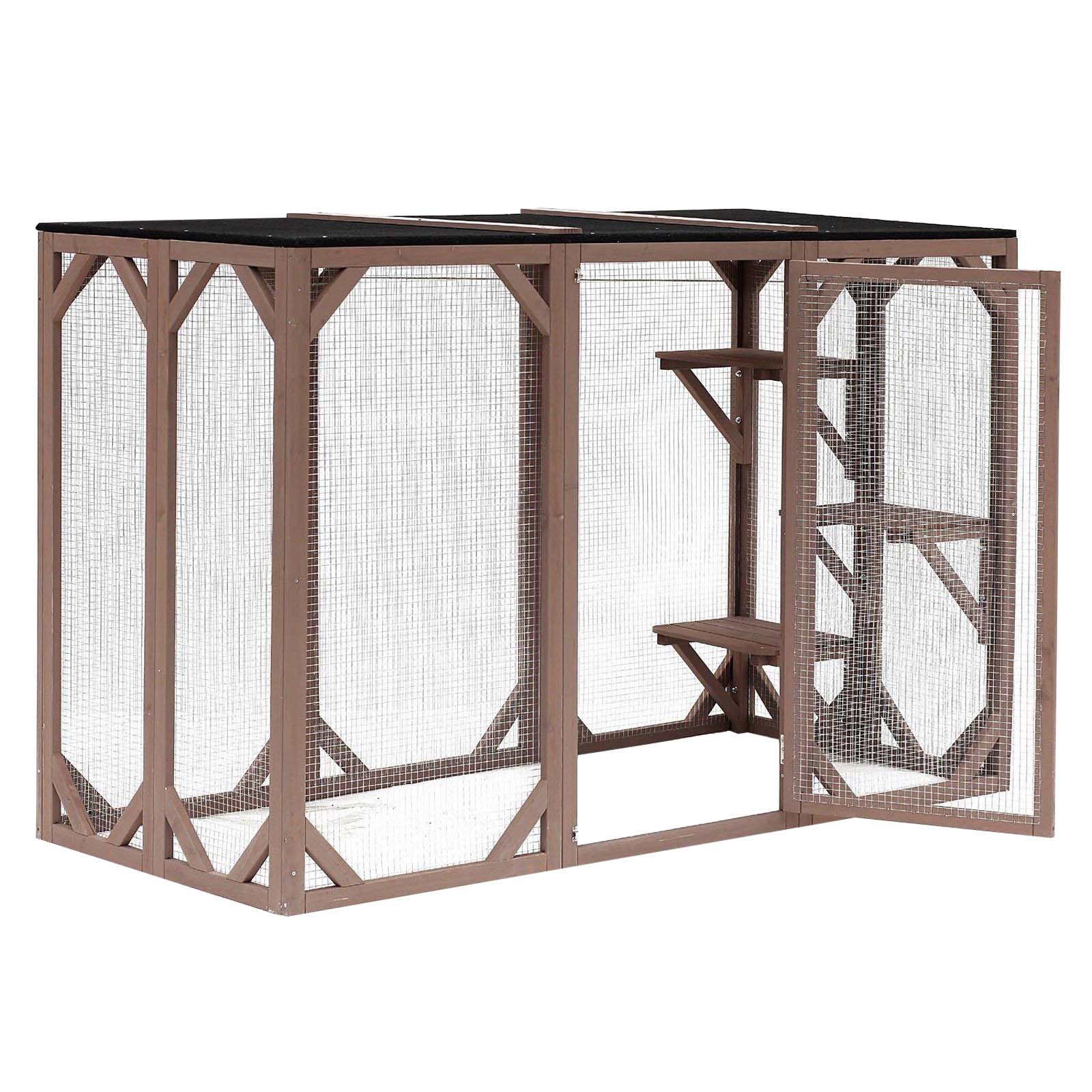 Enclos Exterieur Parc Pour Chat Bois Resistant 180x80x 111 8cm 3 Zones De Repos Ebay