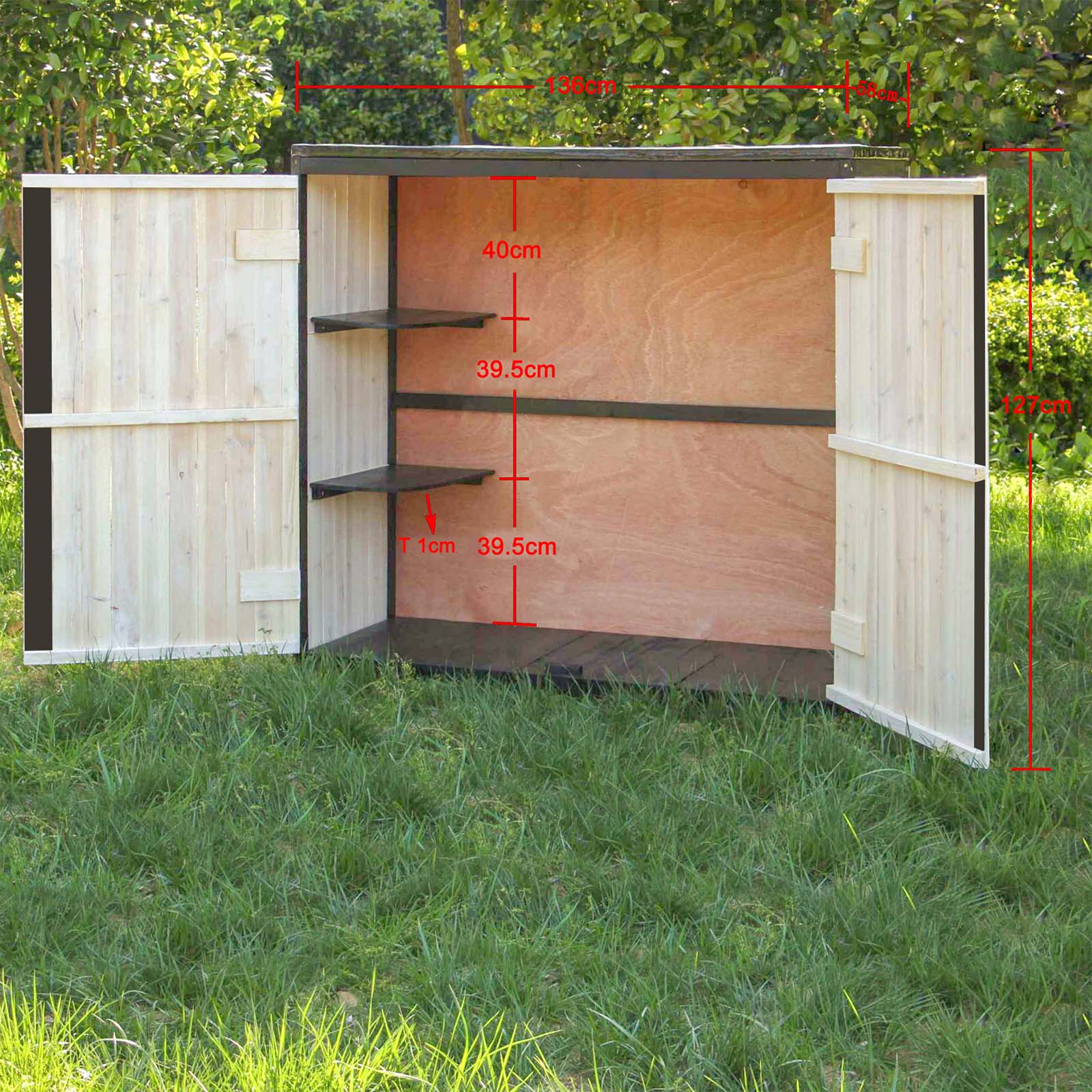 Gartenschrank Holz Weiß Anthrazit 2 Türen 136x58x127cm