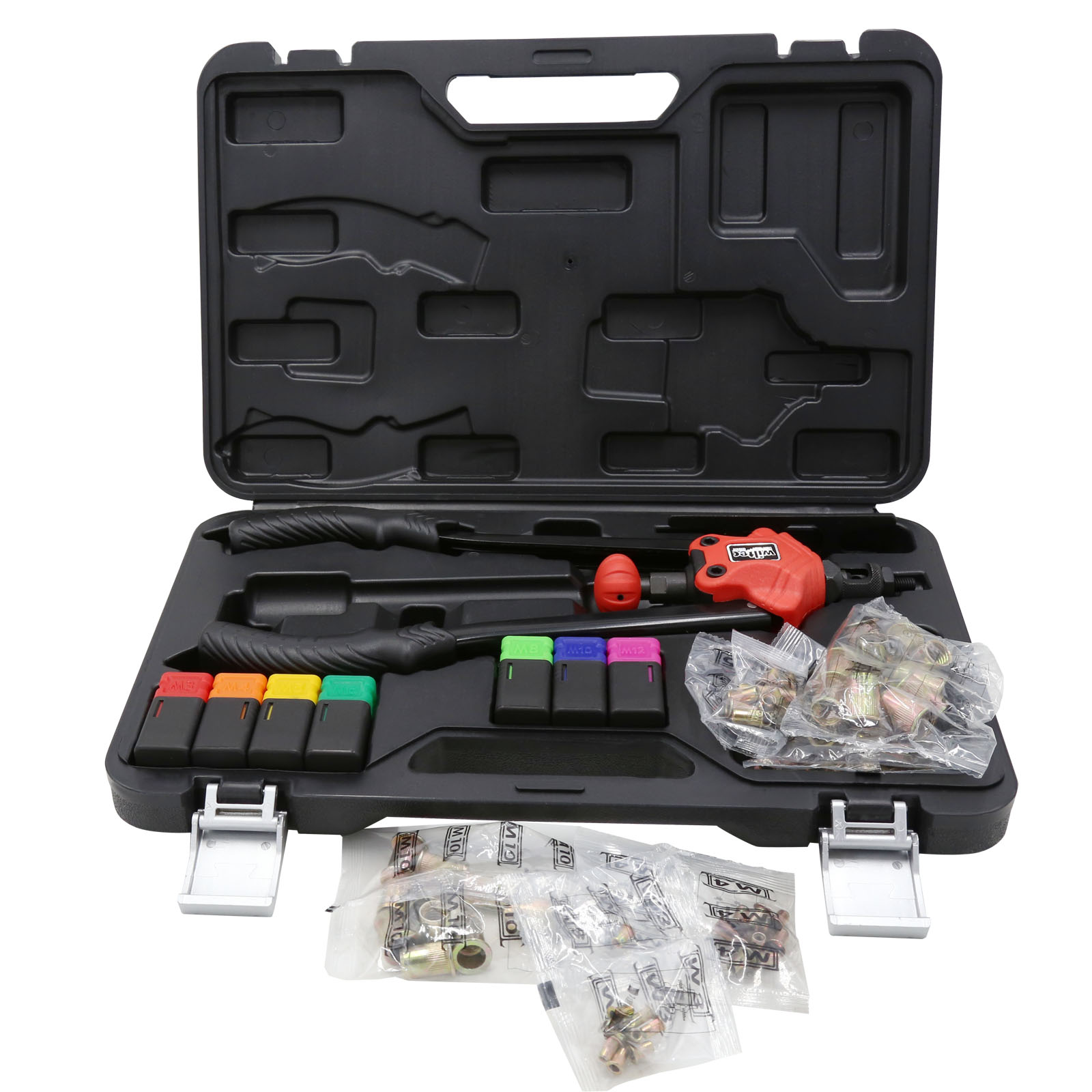 WilTec Pince Rivets de Traction Pince pour Rivets aveugles /Écrous /à sertir Set 7 Mandrins interchangeables