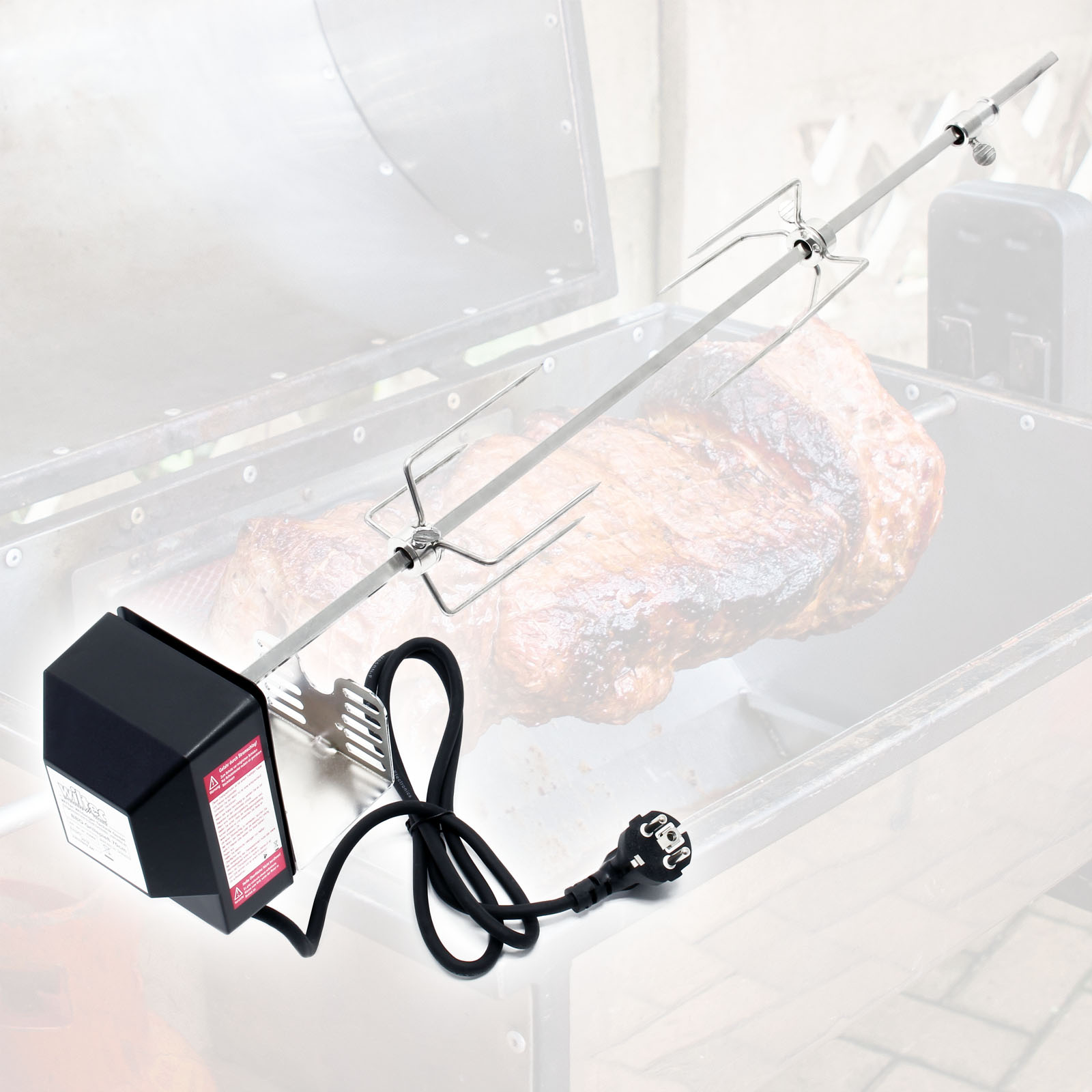 BBQ Grillspieß Edelstahl 72cm 230V Drehspieß Rotisserie Fleischnadel Schaschlik