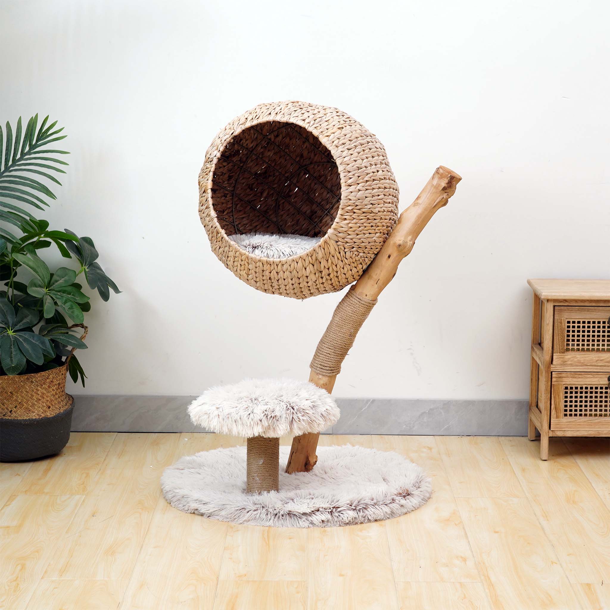 Fudajo Designer Kratzbaum Zweigdesign 83cm Liegekorb Plsch Katzenkratzbaum  Holz | eBay